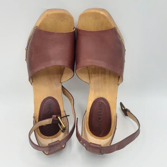 Lucky Brown Nelora Retro Boho Leather Upper Wooden Platform Heel - Picture 13 of 13
